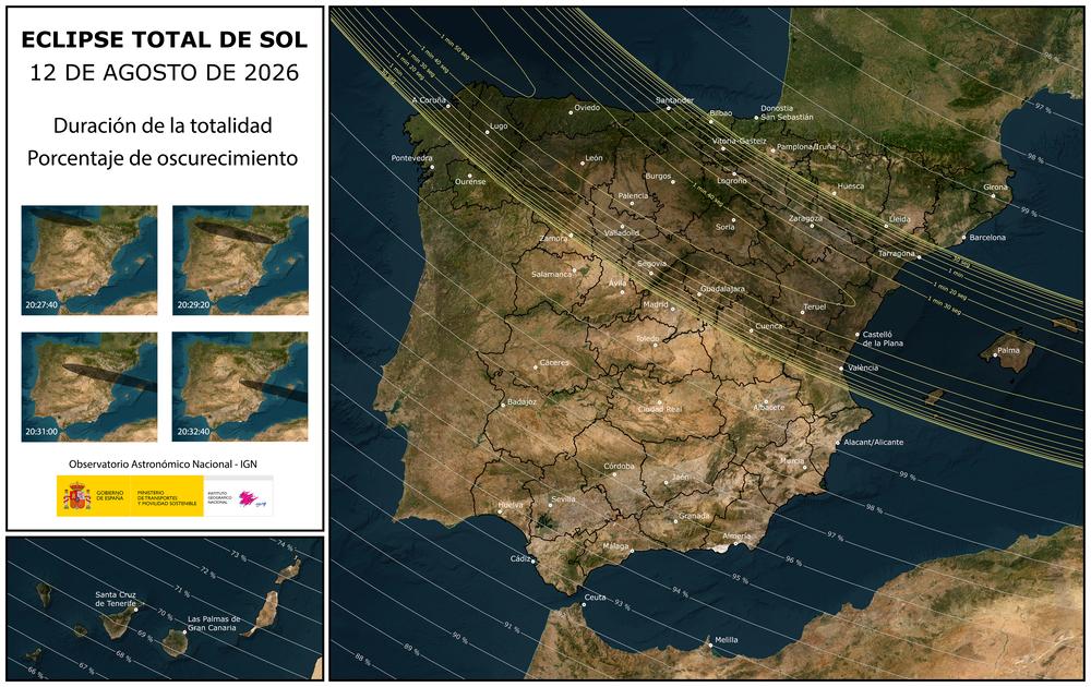 Mapa de visibilidad del eclipse solar en España
